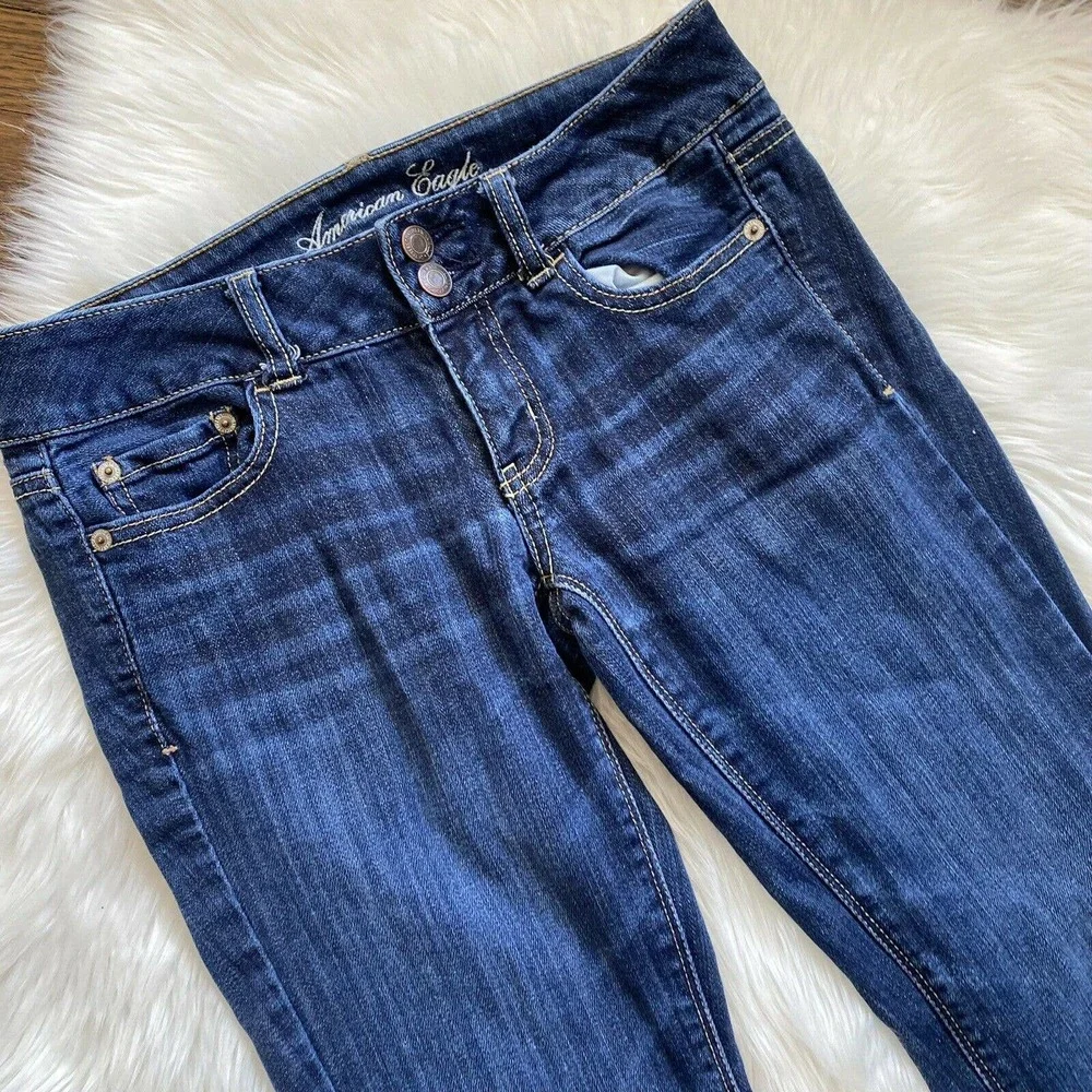 American Eagle Outfitters Blue Jean Denim Artist Stretch Size 2 Regular Med Dark - Picture 6 of 10